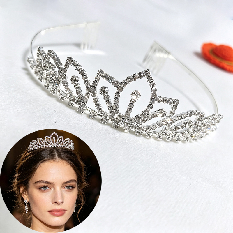 Women Accessories Gift - Corona in Strass Scintillanti Color Argento,