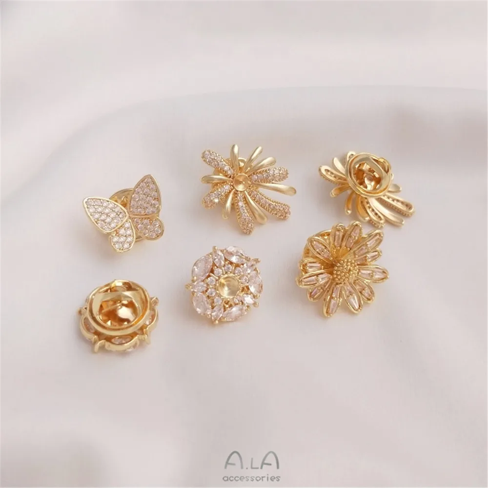 Brooch Pin Gold - 14K placcato oro micro intarsiato zircone